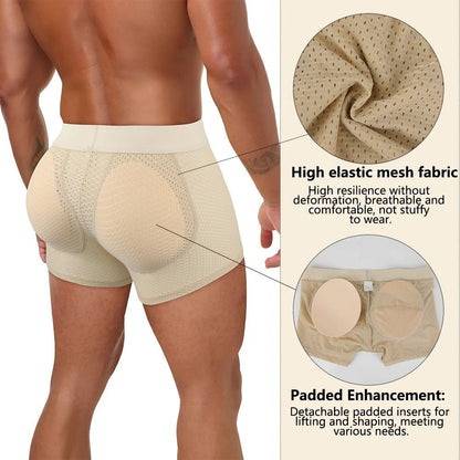 Mens Padded Hip Lift Body Shaper Boxer Briefs