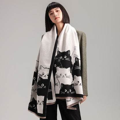 Cute Cat Cashmere Scarf Winter Warm Shawl New Fashion Brand Coldproof Windproof Blanket Scarf for Women