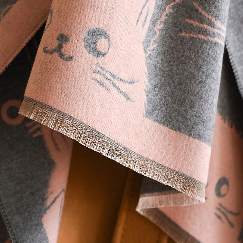 Cute Cat Cashmere Scarf Winter Warm Shawl New Fashion Brand Coldproof Windproof Blanket Scarf for Women