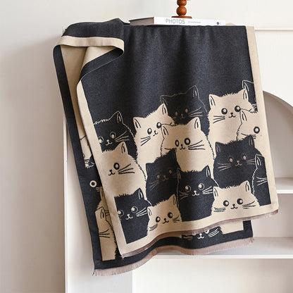 Cute Cat Cashmere Scarf Winter Warm Shawl New Fashion Brand Coldproof Windproof Blanket Scarf for Women