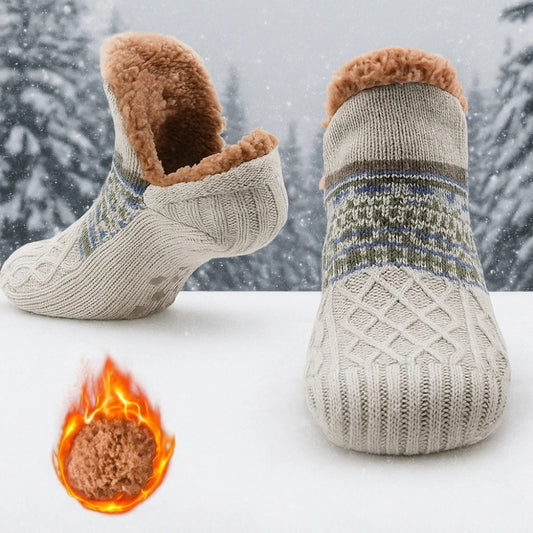 Fleece Lined Winter Non-Slip Socks, Women Men Snow Socks, Soft Velvet Slippers, Comfortable Home Wear