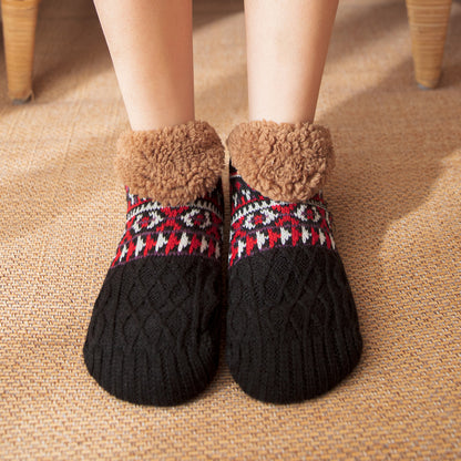Fleece Lined Winter Non-Slip Socks, Women Men Snow Socks, Soft Velvet Slippers, Comfortable Home Wear