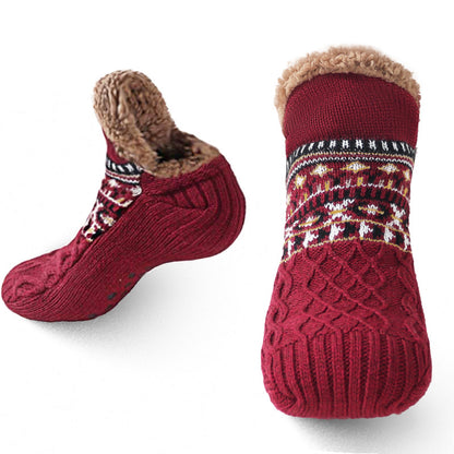 Fleece Lined Winter Non-Slip Socks, Women Men Snow Socks, Soft Velvet Slippers, Comfortable Home Wear