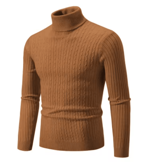 Mens High Neck Knitted Sweater Warm Solid Color Winter Turtleneck Pullover