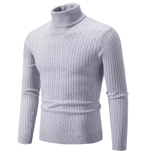 Mens High Neck Knitted Sweater Warm Solid Color Winter Turtleneck Pullover