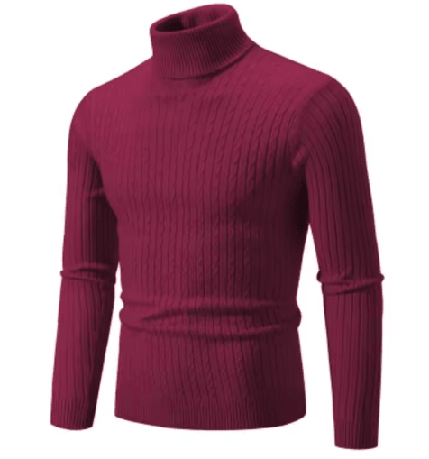Mens High Neck Knitted Sweater Warm Solid Color Winter Turtleneck Pullover