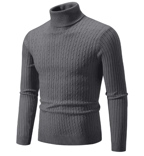 Mens High Neck Knitted Sweater Warm Solid Color Winter Turtleneck Pullover