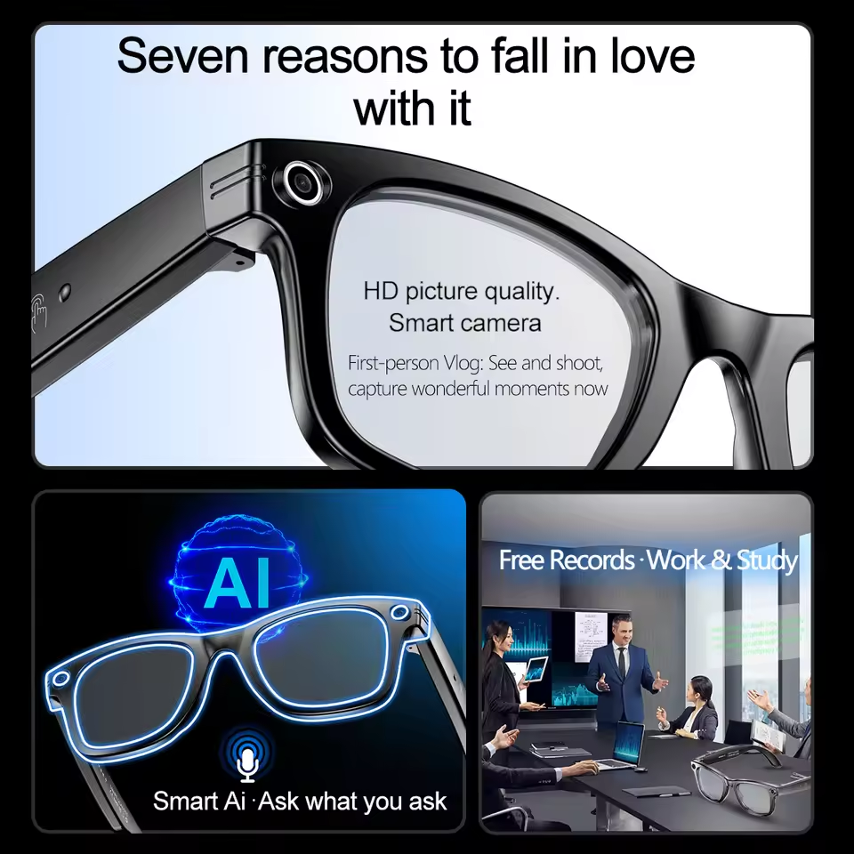Camera AI Glasses for Men, Color-Changing Smart Translation Glasses, Photo Video Recording, Waterproof Call Smart