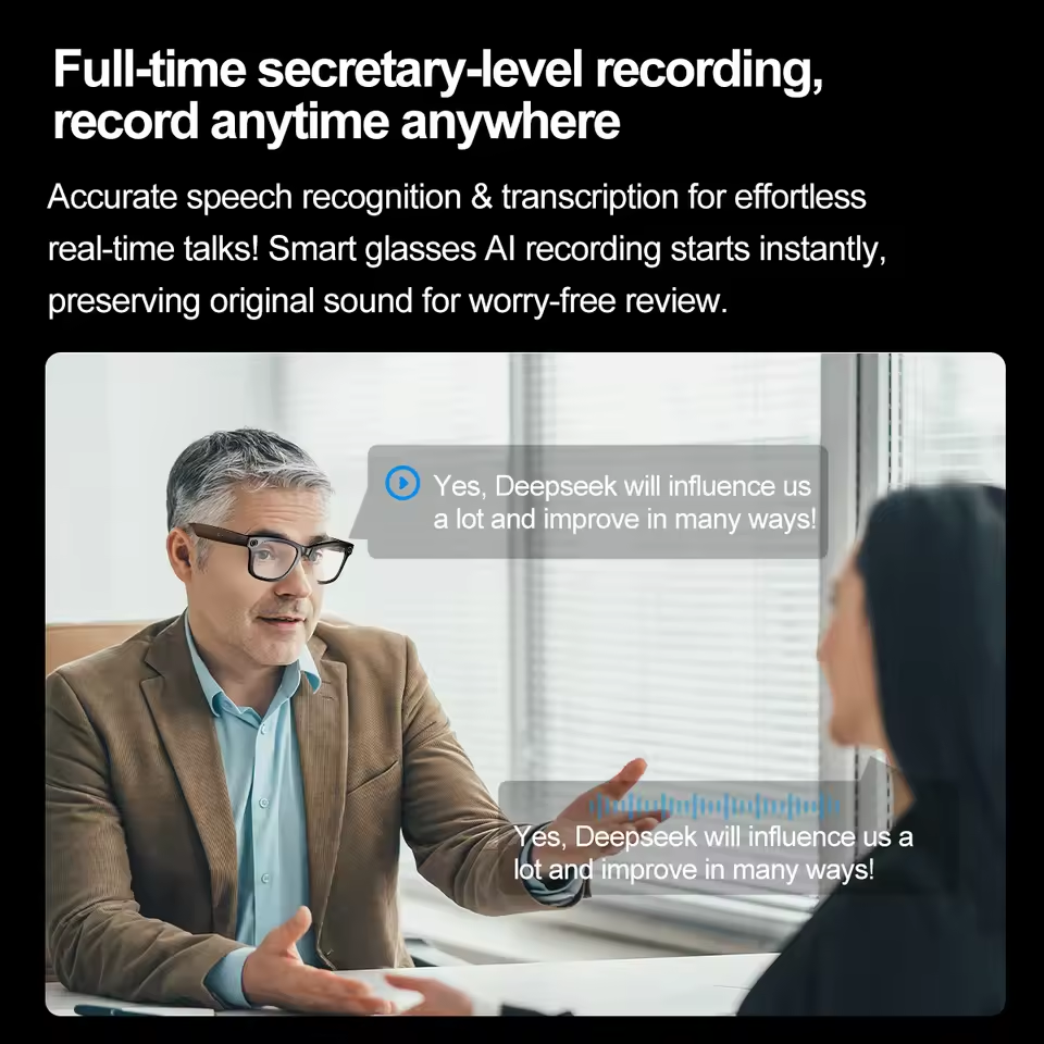 Camera AI Glasses for Men, Color-Changing Smart Translation Glasses, Photo Video Recording, Waterproof Call Smart