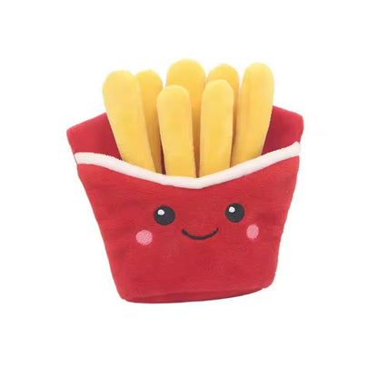 Fast-Food squeaky plush dog toy (Burger, Fries, Pizza, or Milkshake) for Chewing & Play