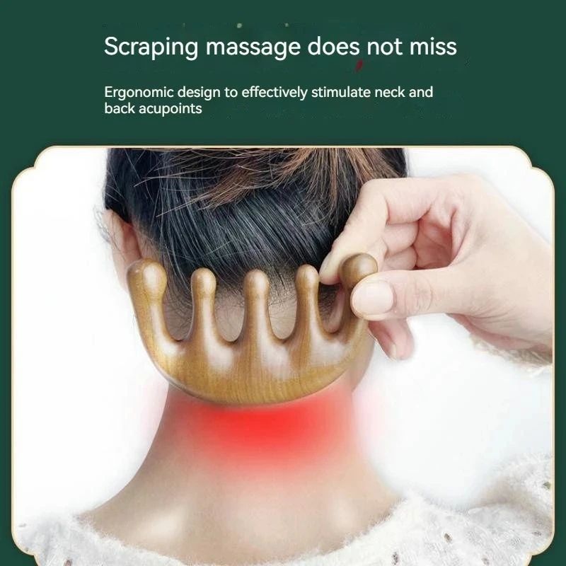 Sandalwood Meridian Massage Comb – Five-Tooth Acupuncture Scalp Comb for Blood Circulation