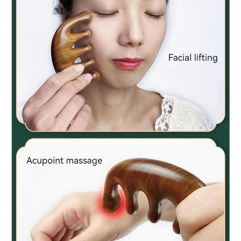 Sandalwood Meridian Massage Comb – Five-Tooth Acupuncture Scalp Comb for Blood Circulation