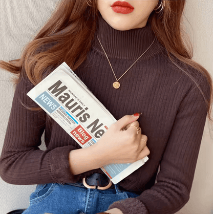Womens Winter Turtleneck Sweater 2025 Retro Velvet Lined Thermal Knit Pullover