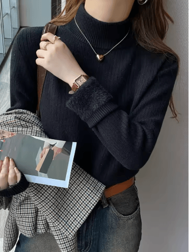 Womens Winter Turtleneck Sweater 2025 Retro Velvet Lined Thermal Knit Pullover