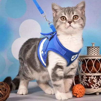 Reflective Mesh Cat and Small Dog Harness Leash Set