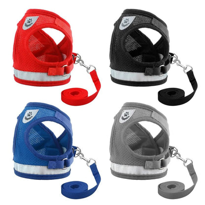 Reflective Mesh Cat and Small Dog Harness Leash Set