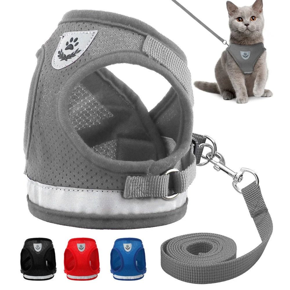 Reflective Mesh Cat and Small Dog Harness Leash Set