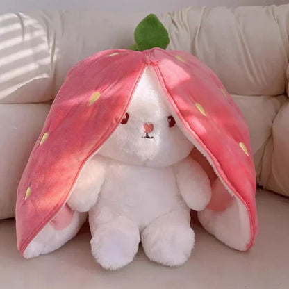 Transformable Bunny Plush Toy – Cute Strawberry & Carrot Rabbit Stuffed Doll for Kids