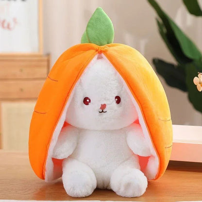 Transformable Bunny Plush Toy – Cute Strawberry & Carrot Rabbit Stuffed Doll for Kids