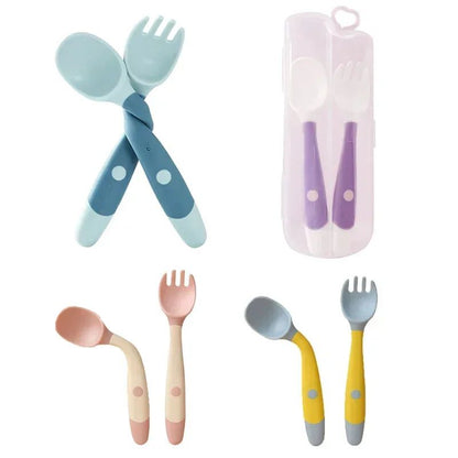 Baby Silicone Spoon & Fork Set – Soft Bendable Toddler Training Feeding Utensils