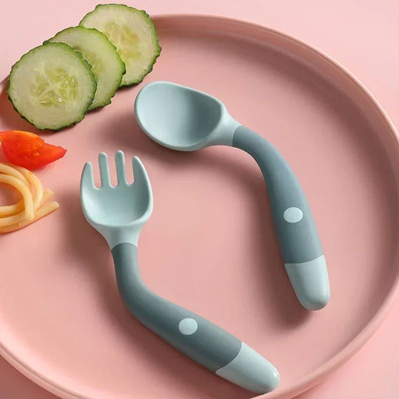 Baby Silicone Spoon & Fork Set – Soft Bendable Toddler Training Feeding Utensils