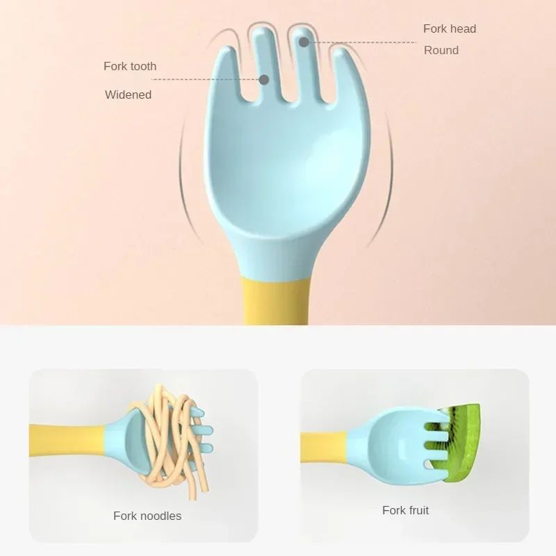 Baby Silicone Spoon & Fork Set – Soft Bendable Toddler Training Feeding Utensils
