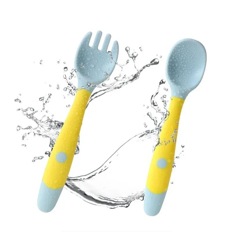 Baby Silicone Spoon & Fork Set – Soft Bendable Toddler Training Feeding Utensils