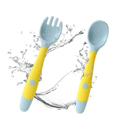 Baby Silicone Spoon & Fork Set – Soft Bendable Toddler Training Feeding Utensils