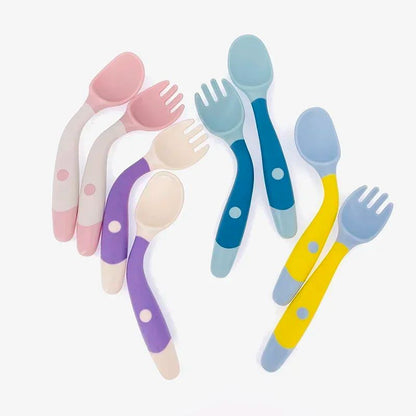 Baby Silicone Spoon & Fork Set – Soft Bendable Toddler Training Feeding Utensils