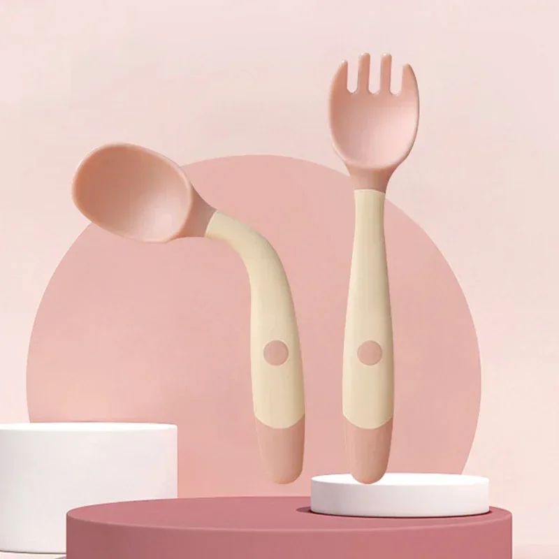 Baby Silicone Spoon & Fork Set – Soft Bendable Toddler Training Feeding Utensils