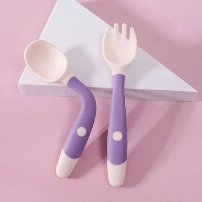 Baby Silicone Spoon & Fork Set – Soft Bendable Toddler Training Feeding Utensils