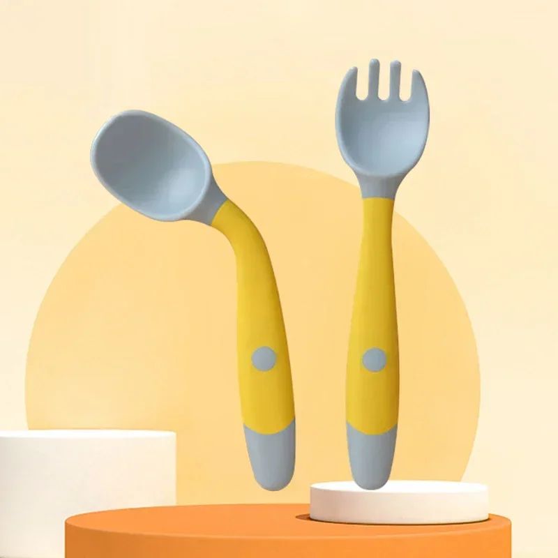 Baby Silicone Spoon & Fork Set – Soft Bendable Toddler Training Feeding Utensils