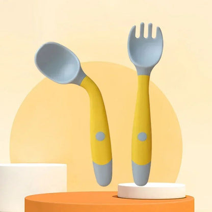 Baby Silicone Spoon & Fork Set – Soft Bendable Toddler Training Feeding Utensils