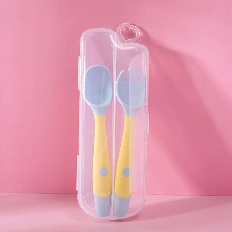 Baby Silicone Spoon & Fork Set – Soft Bendable Toddler Training Feeding Utensils