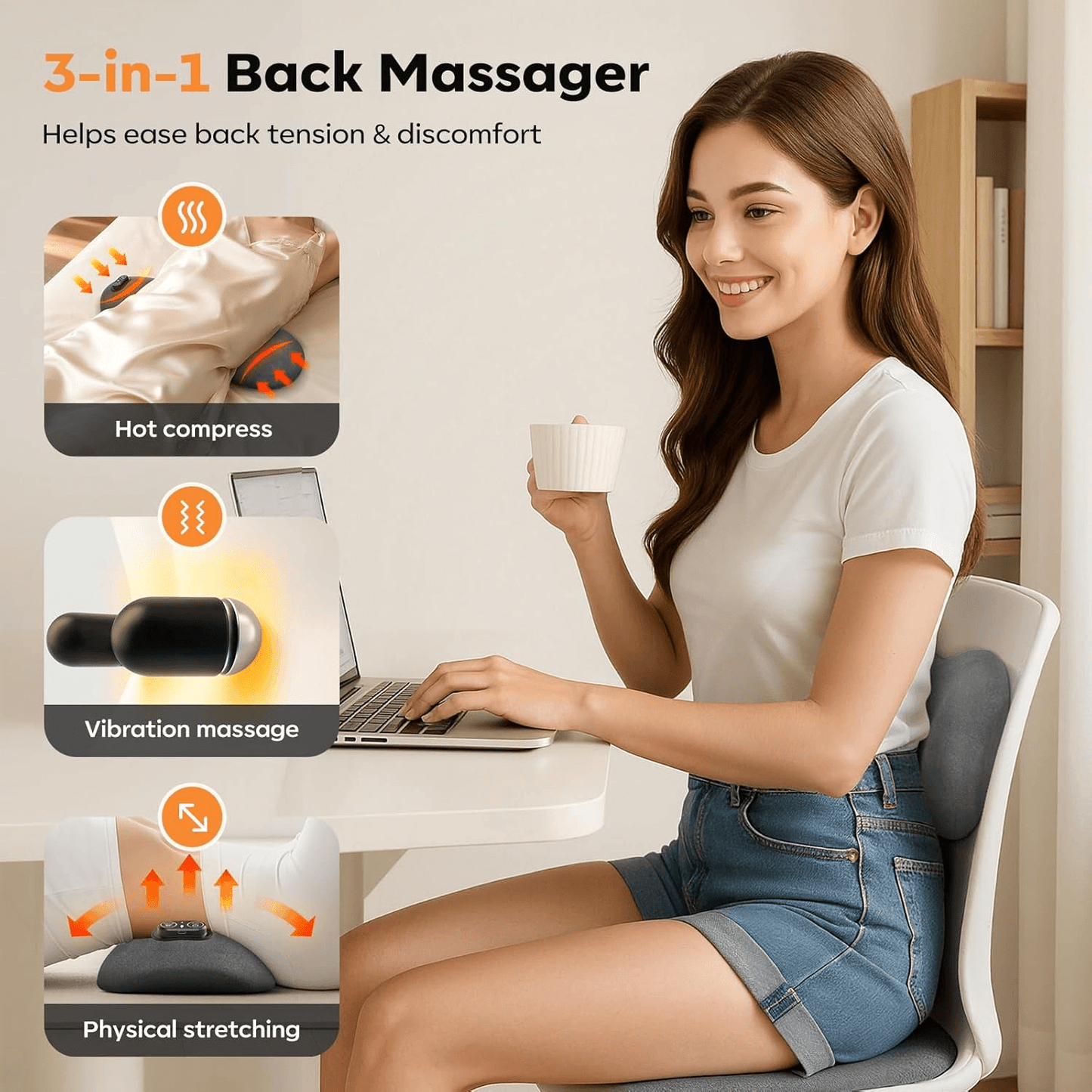 3-in-1 Back Massager With Heat & Traction – Sciatica & Pain Relief at Home