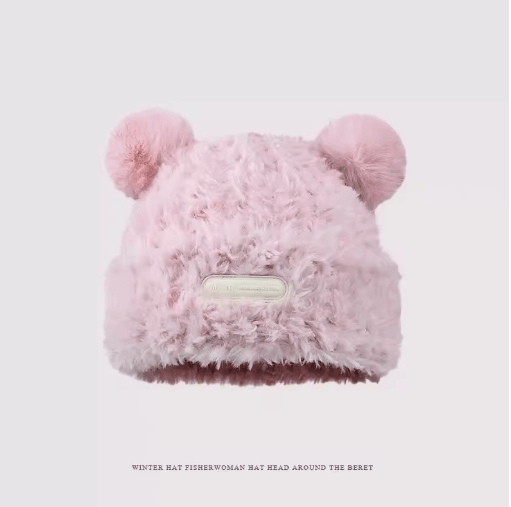 Oversized Fluffy Bear Hat Chunky Knit Fleece Lined Winter Beanie for Women