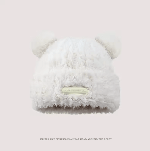 Oversized Fluffy Bear Hat Chunky Knit Fleece Lined Winter Beanie for Women