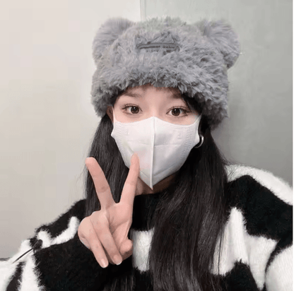 Oversized Fluffy Bear Hat Chunky Knit Fleece Lined Winter Beanie for Women