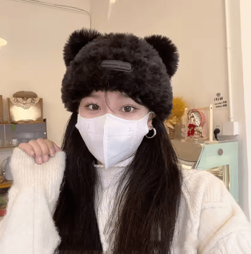 Oversized Fluffy Bear Hat Chunky Knit Fleece Lined Winter Beanie for Women