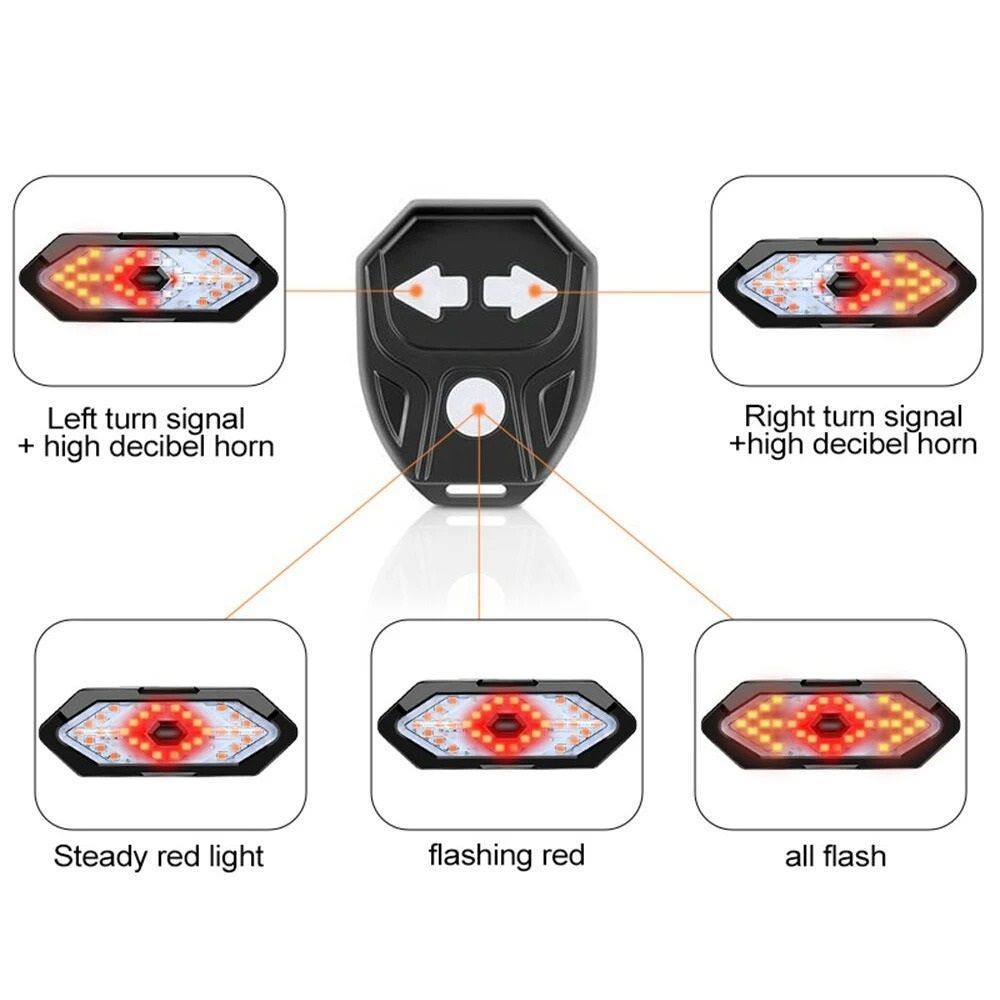 USB Rechargeable Bicycle Turn Signal Rear Light with Wireless Remote