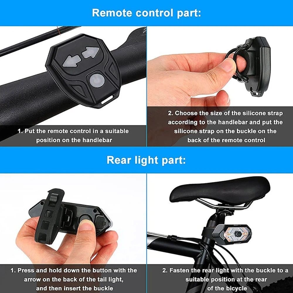 USB Rechargeable Bicycle Turn Signal Rear Light with Wireless Remote