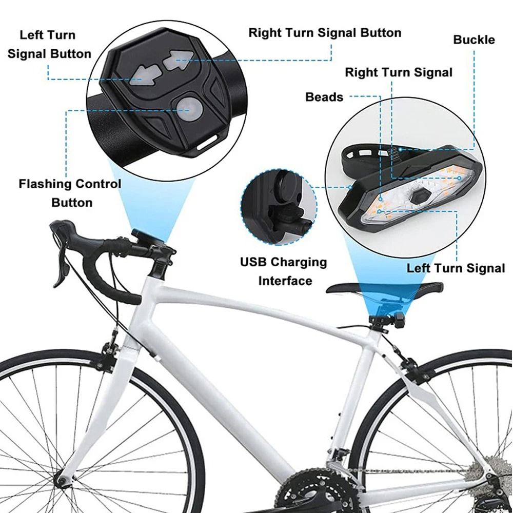 USB Rechargeable Bicycle Turn Signal Rear Light with Wireless Remote
