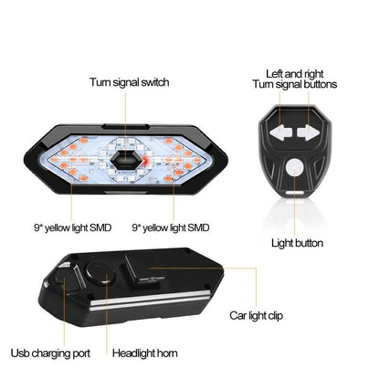 USB Rechargeable Bicycle Turn Signal Rear Light with Wireless Remote