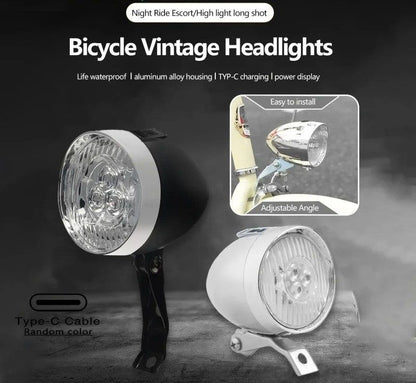 Retro Style USB Rechargeable Bicycle Front Light with Three LED