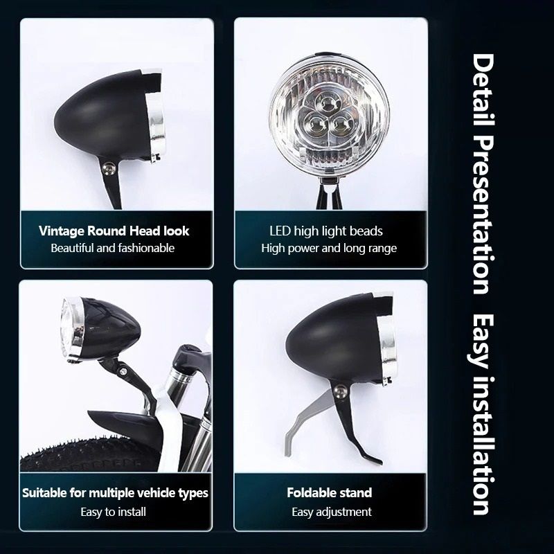 Retro Style USB Rechargeable Bicycle Front Light with Three LED