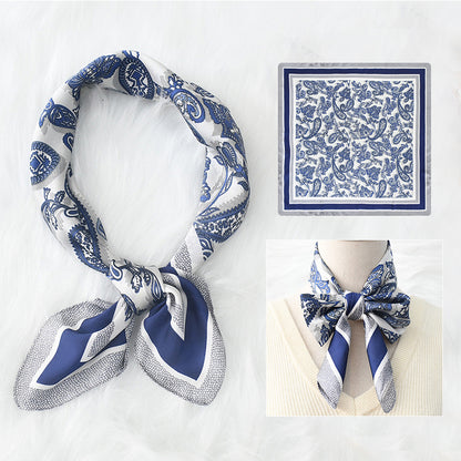Fashion Headscarf Kerchief Bandana Shawl Square Silk-like Scarf Women Satin Cashew Flower Print Small Neck Scarf Hijab
