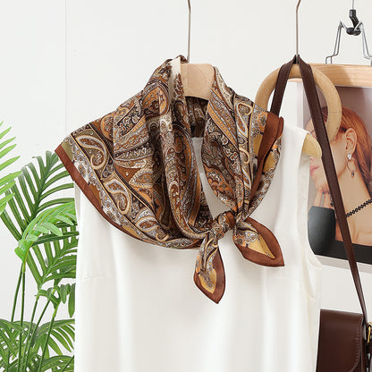 Fashion Headscarf Kerchief Bandana Shawl Square Silk-like Scarf Women Satin Cashew Flower Print Small Neck Scarf Hijab