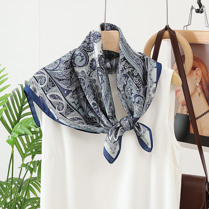 Fashion Headscarf Kerchief Bandana Shawl Square Silk-like Scarf Women Satin Cashew Flower Print Small Neck Scarf Hijab