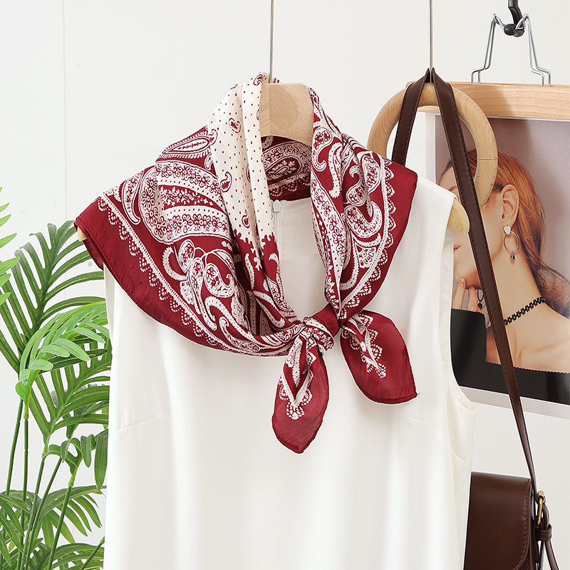 Fashion Headscarf Kerchief Bandana Shawl Square Silk-like Scarf Women Satin Cashew Flower Print Small Neck Scarf Hijab