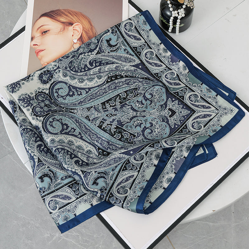 Fashion Headscarf Kerchief Bandana Shawl Square Silk-like Scarf Women Satin Cashew Flower Print Small Neck Scarf Hijab
